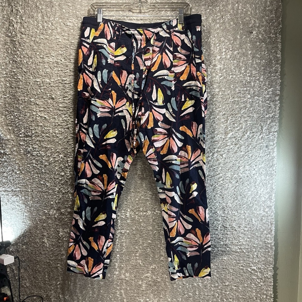 M & S Linen Blend Floral Print Tapered Pants Trousers 10 Beach Vacation Resort